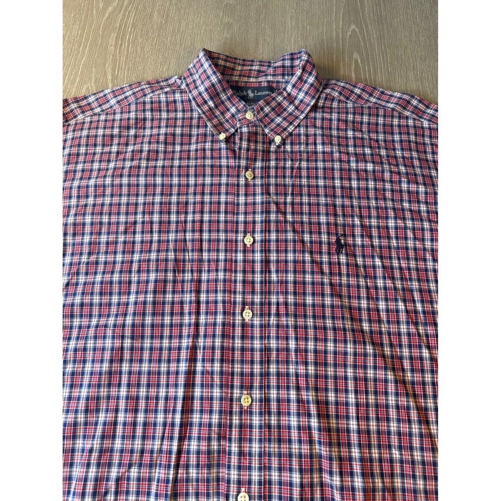 Polo Ralph Lauren Blake Mens XL Red Blue Plaid Short Sleeve Button Down Shirt